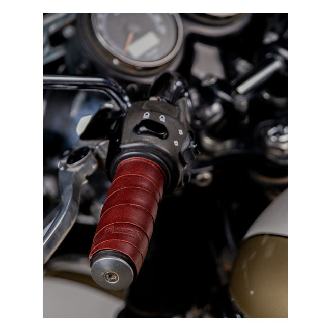 Trip Machine, leather handlebar grip wraps - Cherry