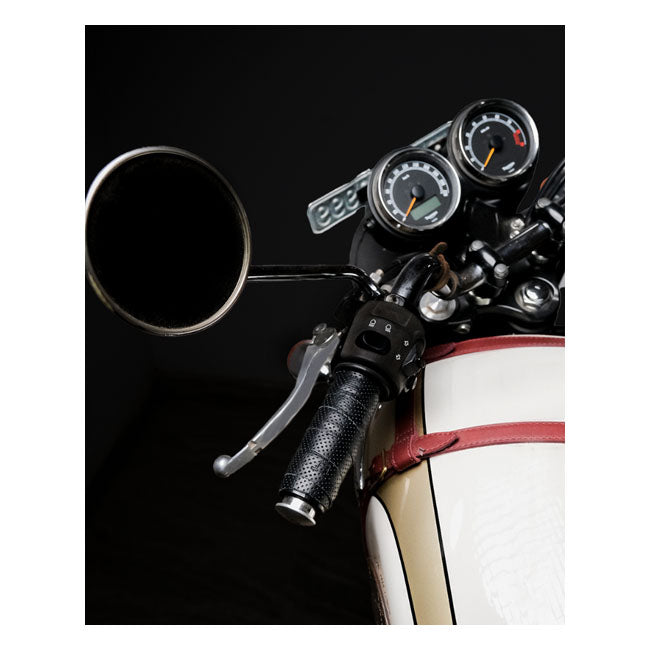 Trip Machine, leather handlebar grip wraps - Black Perorated