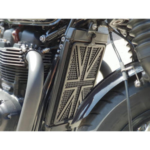 Billet Radiator Guard Kit - Union Jack - Black - For Liquid Cooled Triumphs