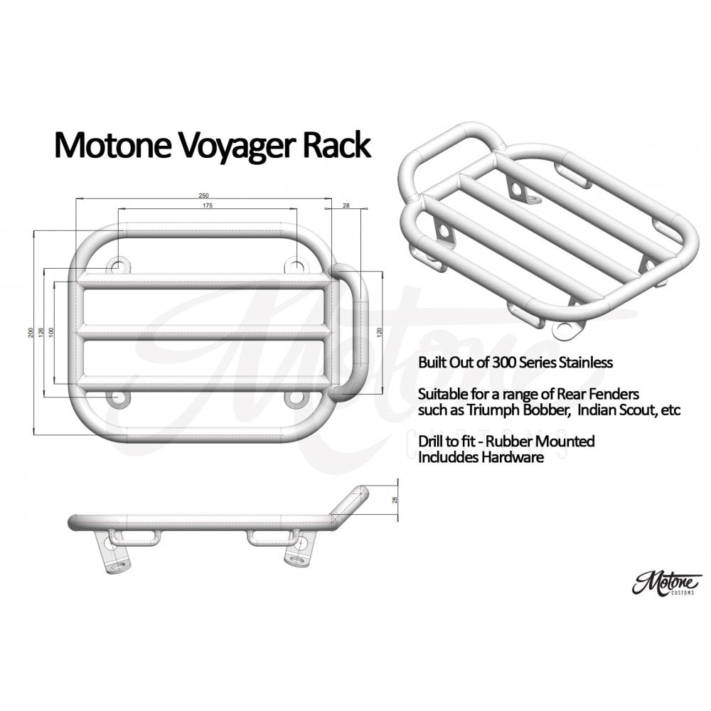Voyager Rear Rack - for Triumph Bobber/Indian Scout/Harley - Polished