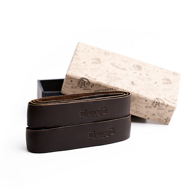 Trip Machine, leather handlebar grip wraps - Dark Brown