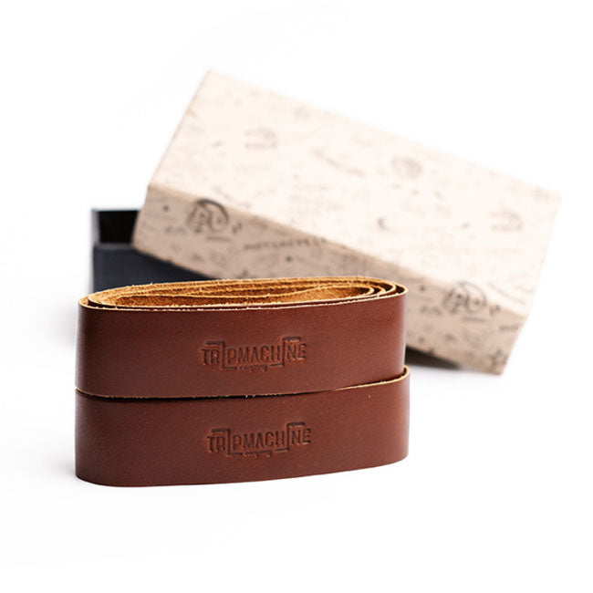 Trip Machine, leather handlebar grip wraps - Dark Tan Cognac