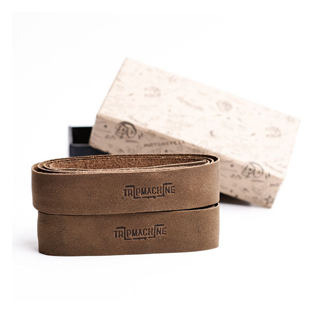 Trip Machine, leather handlebar grip wraps - Tobacco Brown