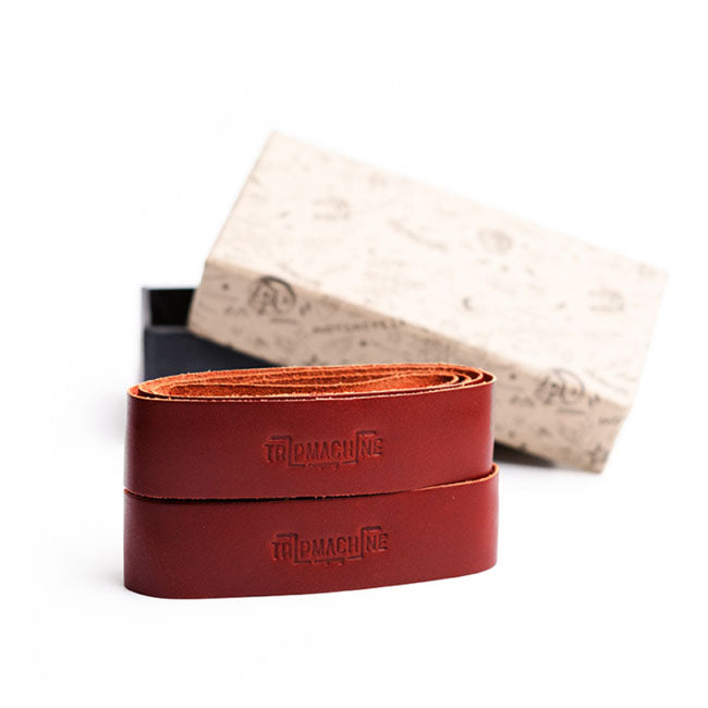 Trip Machine, leather handlebar grip wraps - Cherry