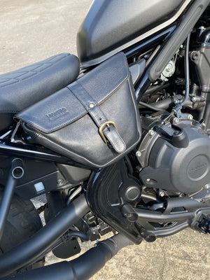 Black Leather Side Panel Bags - Pair
