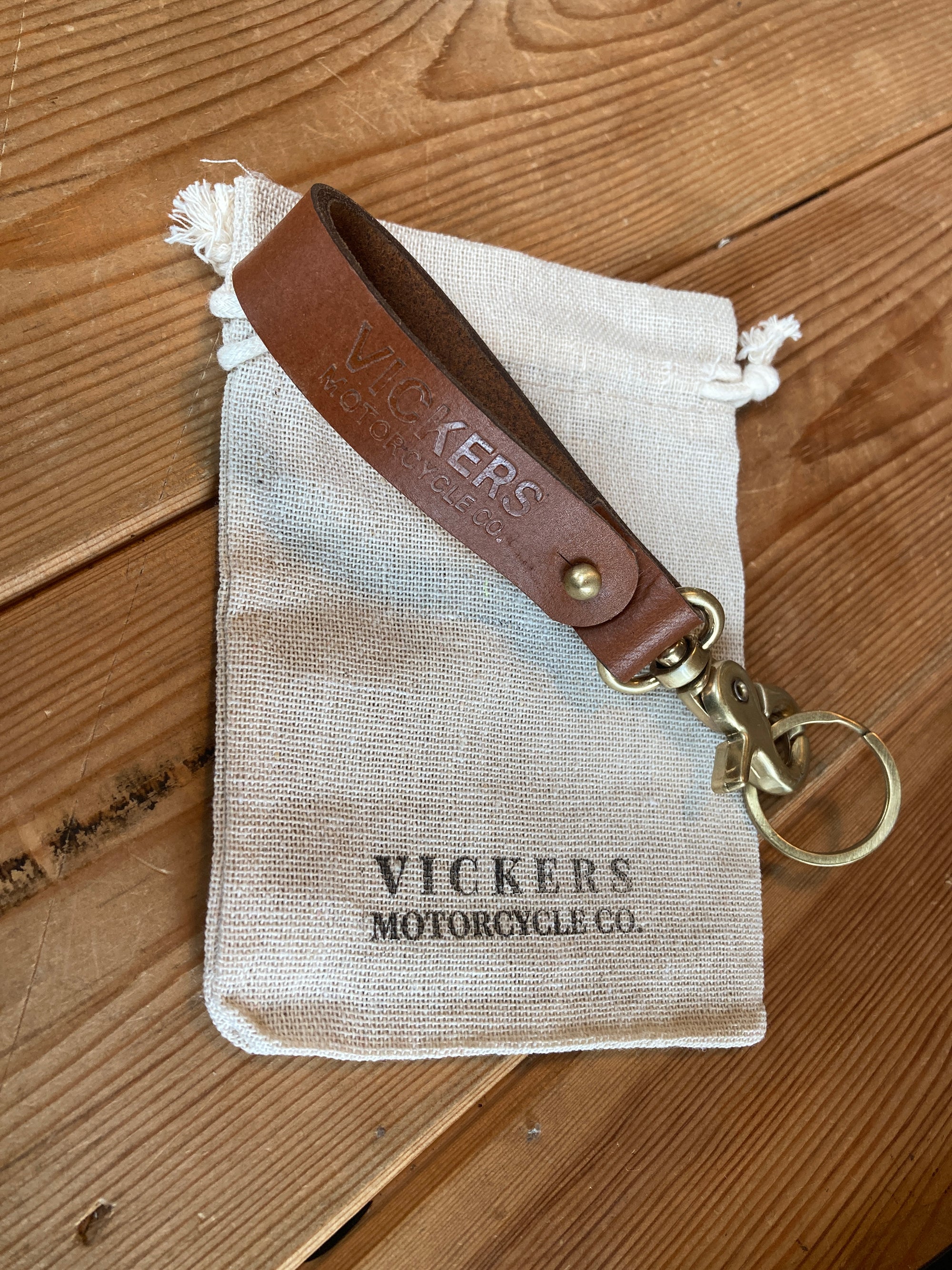Vickers Motorcycle Co. Leather with Brass Key Ring