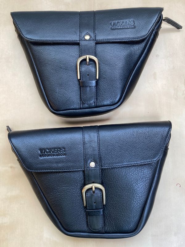 Black Leather Side Panel Bags - Pair