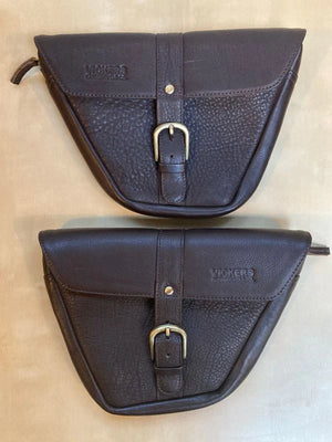 Chocolate Brown Leather Side Panel Bags - Pair